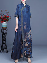 Load image into Gallery viewer, Plus Size Women Casual Retro Flower 100% Rayon Stitching Dress