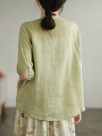 Lace Embroidery Ramie Casual Summer Women T Shirt