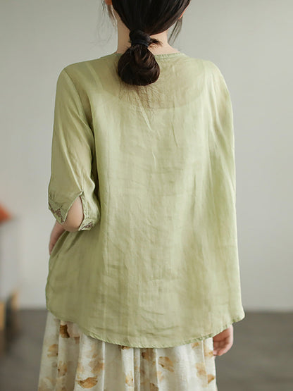 Lace Embroidery Ramie Casual Summer Women T Shirt