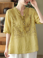 Embroidered Vintage Ramie Women Loose Shirt