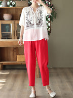 Embroidered Vintage Ramie Women Loose Shirt