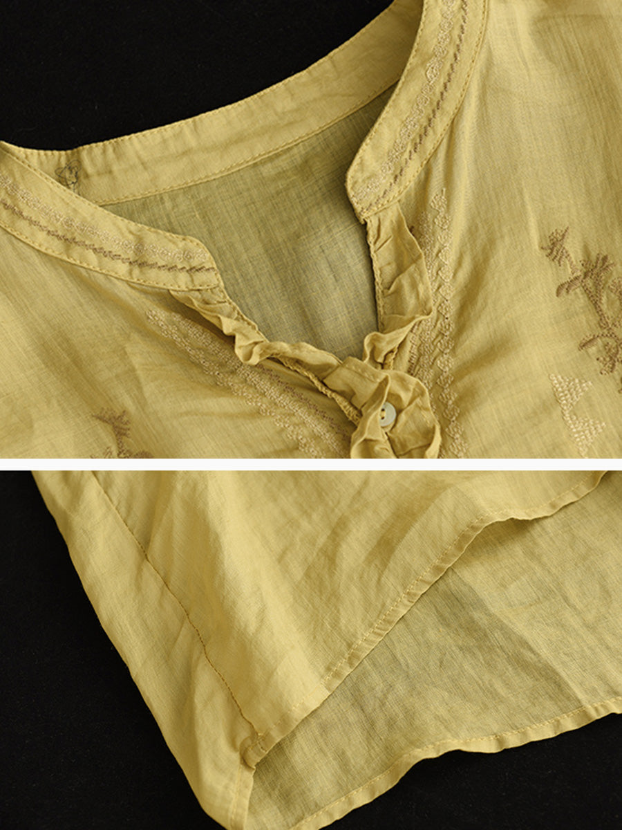 Embroidered Vintage Ramie Women Loose Shirt