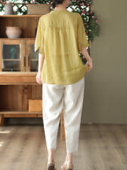 Embroidered Vintage Ramie Women Loose Shirt