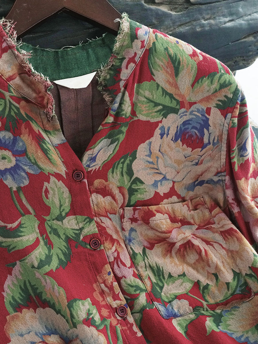 Plus Size Autumn Floral Ethnic Style Women T-Shirt