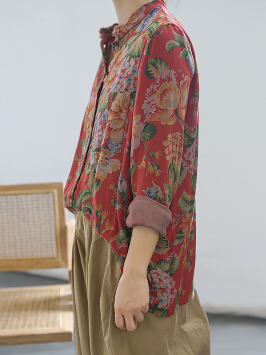 Plus Size Autumn Floral Ethnic Style Women T-Shirt