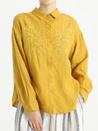 Plus Size Turndown Collar Long Sleeve Women Embroidered Loose Shirt