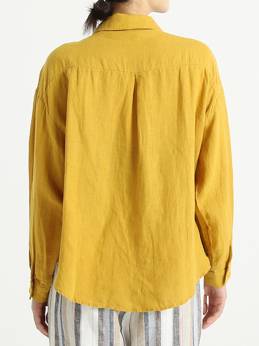 Plus Size Turndown Collar Long Sleeve Women Embroidered Loose Shirt