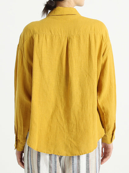 Plus Size Turndown Collar Long Sleeve Women Embroidered Loose Shirt