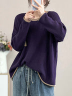 Women Artsy Spring Knitted Lace Patch Loose Sweater