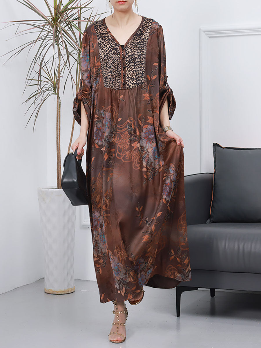 Women Spring Vintage Floral Jacquard Spliced Elegant Dress