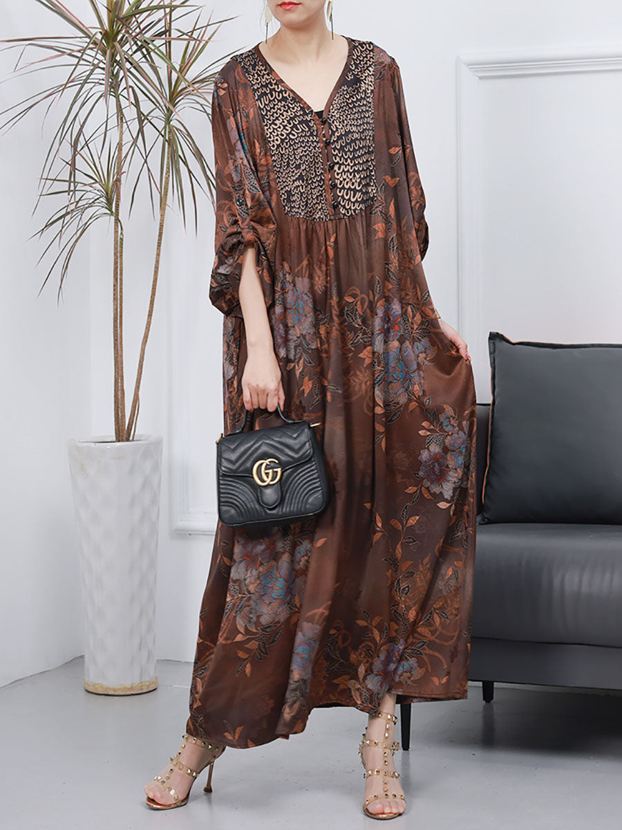 Women Spring Vintage Floral Jacquard Spliced Elegant Dress