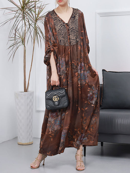 Women Spring Vintage Floral Jacquard Spliced Elegant Dress