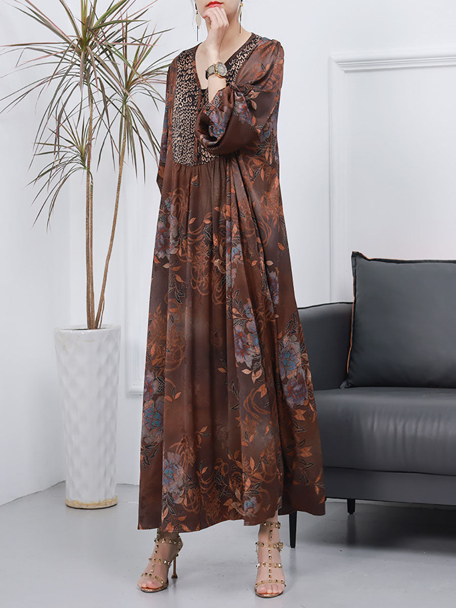 Women Spring Vintage Floral Jacquard Spliced Elegant Dress