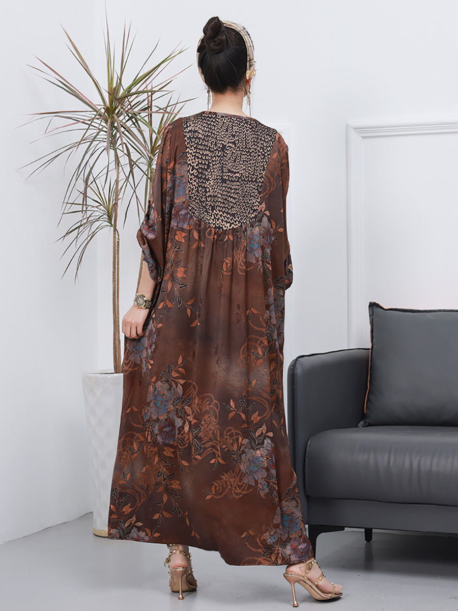 Women Spring Vintage Floral Jacquard Spliced Elegant Dress