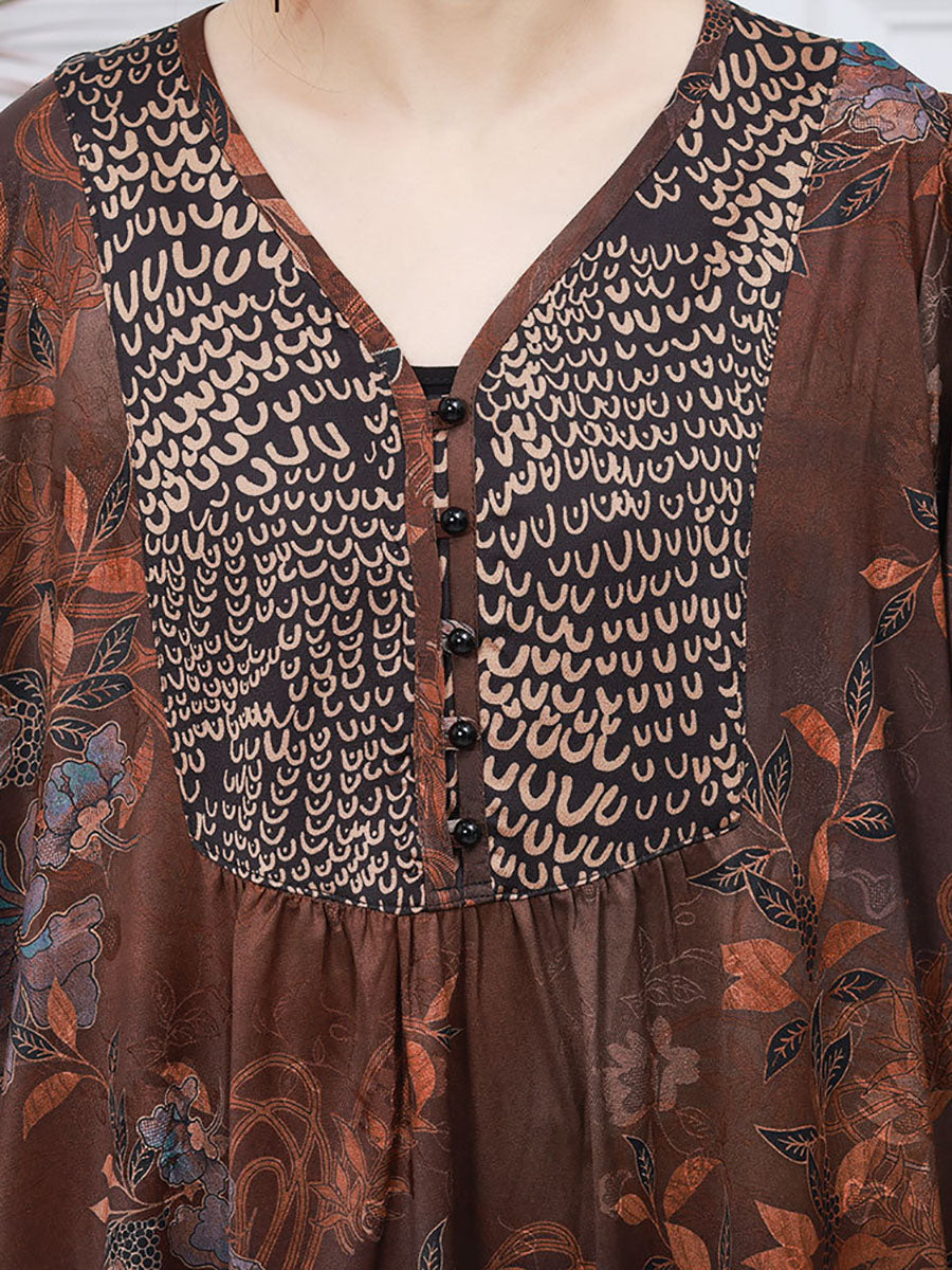 Women Spring Vintage Floral Jacquard Spliced Elegant Dress