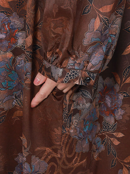 Women Spring Vintage Floral Jacquard Spliced Elegant Dress