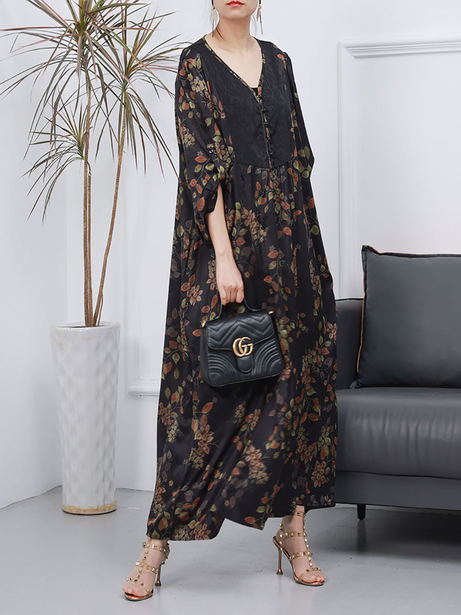 Women Spring Vintage Floral Jacquard Spliced Elegant Dress