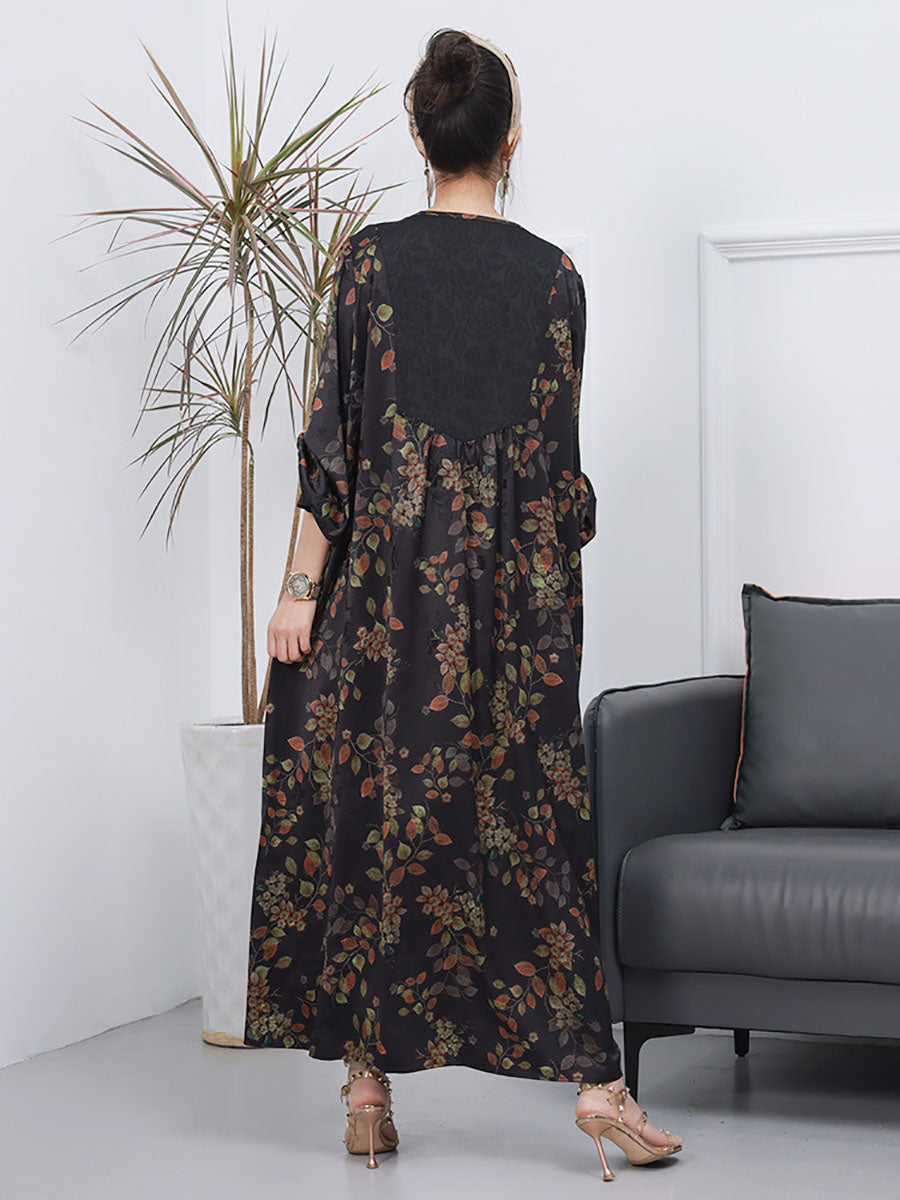 Women Spring Vintage Floral Jacquard Spliced Elegant Dress