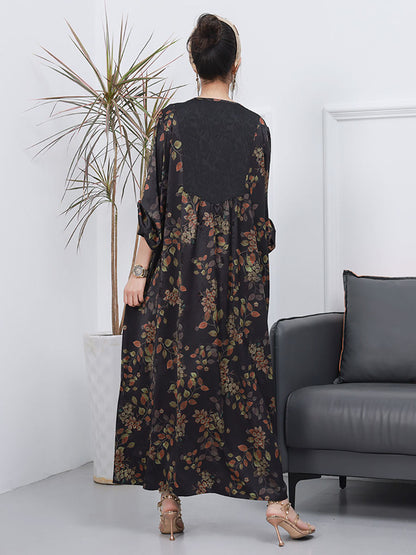 Women Spring Vintage Floral Jacquard Spliced Elegant Dress