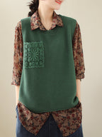 Women Casual Knitted Embroidery Patch Vest