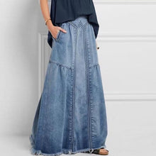 Load image into Gallery viewer, Women Distressed Solid Color Elastic Waist Loose Denim Skirt With Pocket