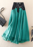 French Green fashion Patchwork Tulle Skirts Spring