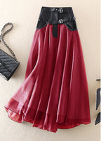 French Red fashion Patchwork Tulle Skirts Spring