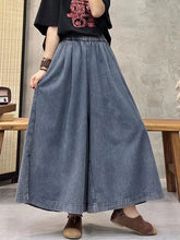 Load image into Gallery viewer, Summer Women Retro Worn Pocket Wide-leg Denim Pants