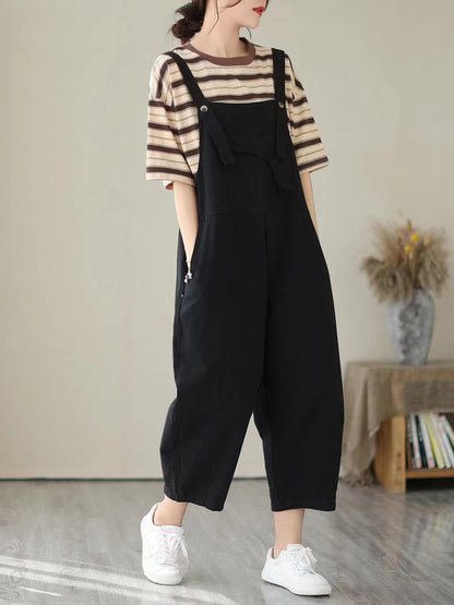 Women Spring Artsy Solid Pocket Denim Jumpsuit