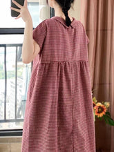 Load image into Gallery viewer, Plus Size Women Casual Summer Lattice Artsy Pleat Loose Dress