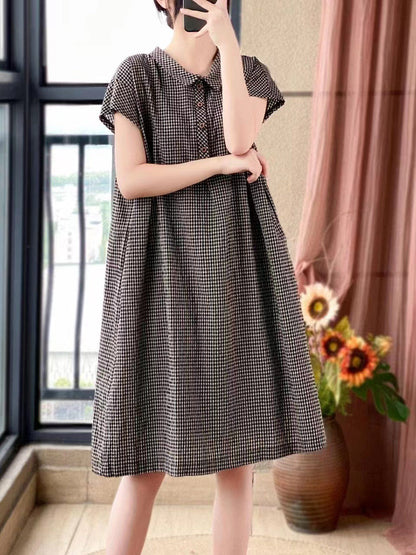Plus Size Women Casual Summer Lattice Artsy Pleat Loose Dress