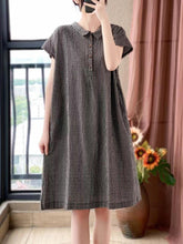 Load image into Gallery viewer, Plus Size Women Casual Summer Lattice Artsy Pleat Loose Dress