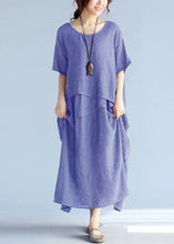 Load image into Gallery viewer, baggy gray long linen dresses oversized layered cotton maxi dress vintage short sleeve cotton clothing