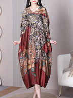 Women Summer Vintage Flower Spliced Loose Silk Dress