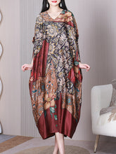Load image into Gallery viewer, Women Summer Vintage Flower Spliced Loose Silk Dress