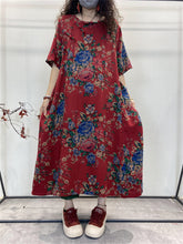 Load image into Gallery viewer, Plus Size Summer Vintage Ethnic Flower Button Loose Dress