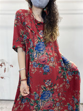 Load image into Gallery viewer, Plus Size Summer Vintage Ethnic Flower Button Loose Dress