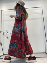 Load image into Gallery viewer, Plus Size Summer Vintage Ethnic Flower Button Loose Dress
