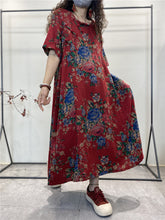 Load image into Gallery viewer, Plus Size Summer Vintage Ethnic Flower Button Loose Dress