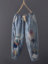 Load image into Gallery viewer, Women Summer Vintage Stitching Pocket Denim Harem Pants