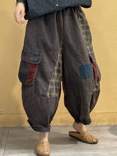 Load image into Gallery viewer, Women Vintage Patch Spliced Pocket Harem Pants