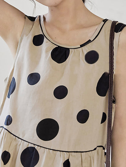 Plus Size Women Summer Casual Dot Drawstring Loose Vest Dress