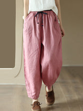 Load image into Gallery viewer, Women Casual Solid Drawstring Colorblock Waist Linen Pants