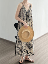 Load image into Gallery viewer, Women Summer Artsy Floral Ink-print Vest Dress