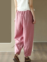 Load image into Gallery viewer, Women Casual Solid Drawstring Colorblock Waist Linen Pants