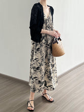 Load image into Gallery viewer, Women Summer Artsy Floral Ink-print Vest Dress