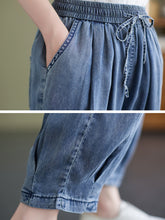 Load image into Gallery viewer, Women Summer Worn Solid Pleat Loose Pocket Denim Pants