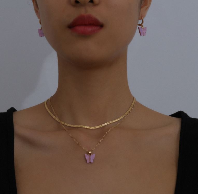 Jewelry design ins style geometric necklace temperament color small butterfly wild short necklace