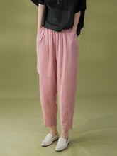 Load image into Gallery viewer, Women Summer Solid Pleat Pocket Thin Ramie Harem Pants