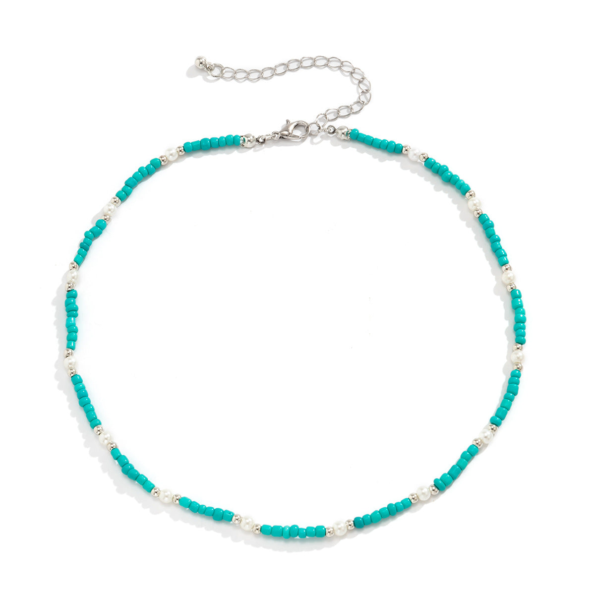 Simple Blue Fresh Style  Bead Woven Necklace Versatile